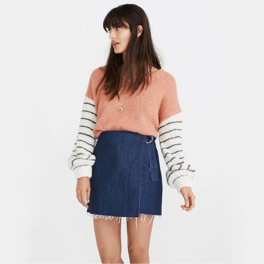 Madewell Denim Raw-Hem Mini Wrap Skirt